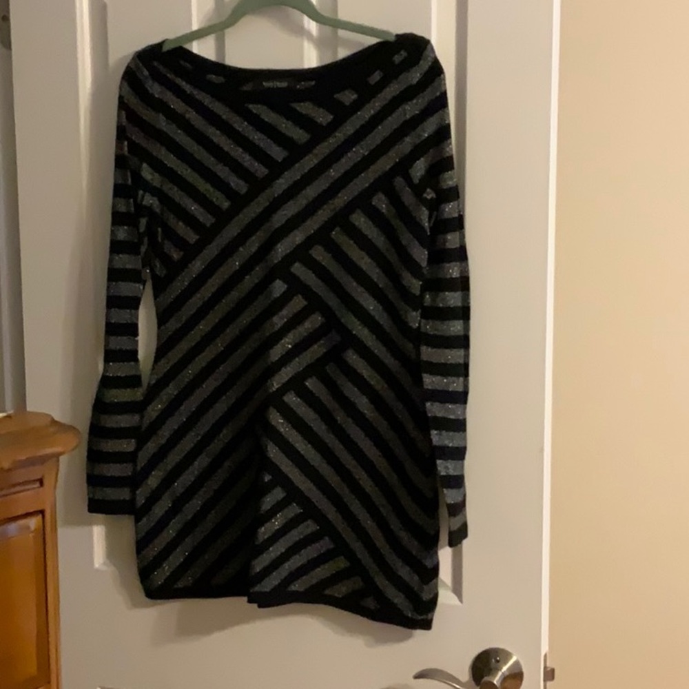 Silver and black longer sweater size medium